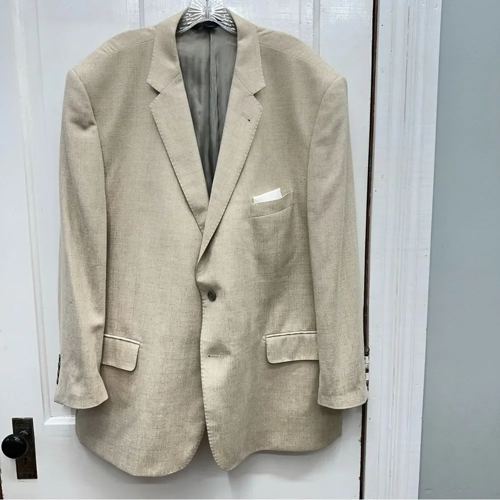 Baroni wool silk blend cream tan suit coat blazer jacket men's 52R Piattelli‎